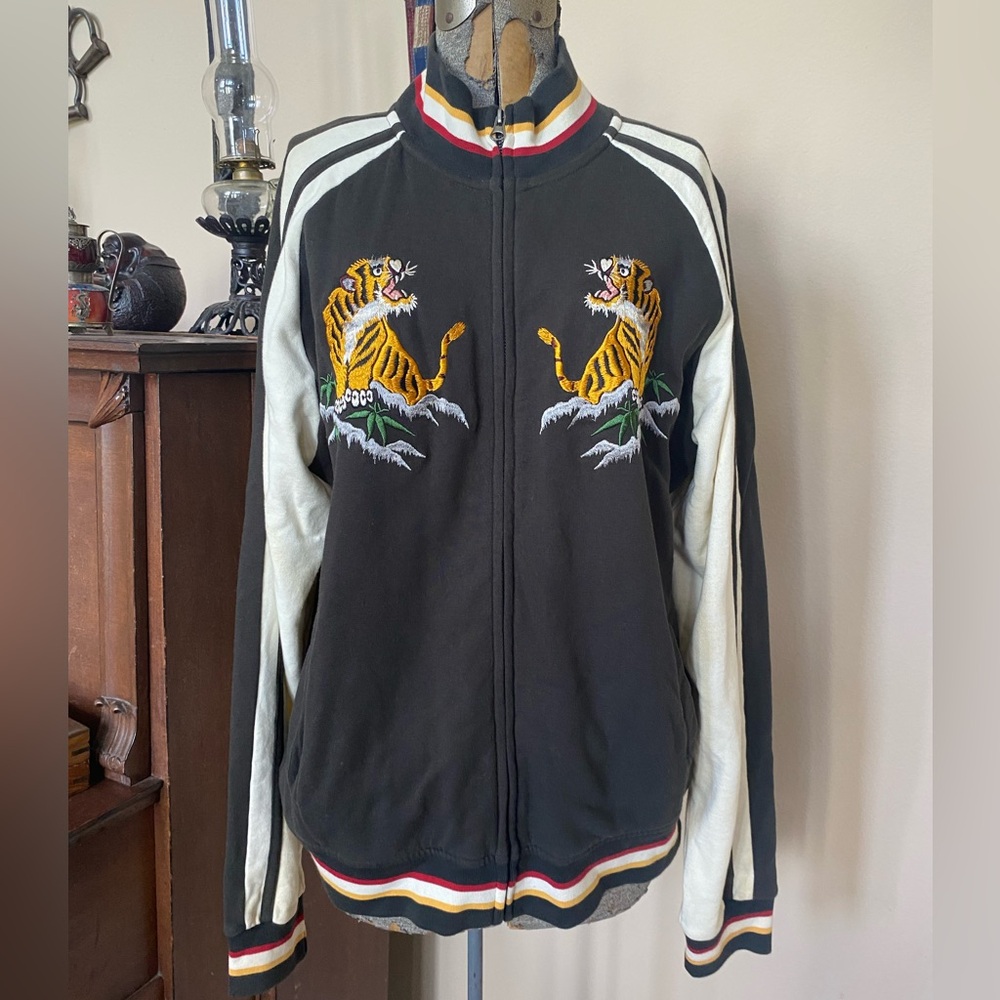 NEW Lucky Brand Embroidered Sports Jersey Tiger Jacket Asian Art